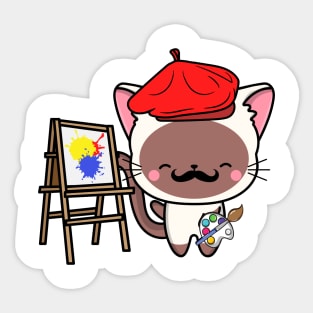 Funny white cat is a painter Sticker